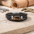 Natural Tiger Eye Leather Men’s Bracelet – Handmade Braided Leather Bracelet with Stainless Steel Clasp | Strength & Confidence Jewelry