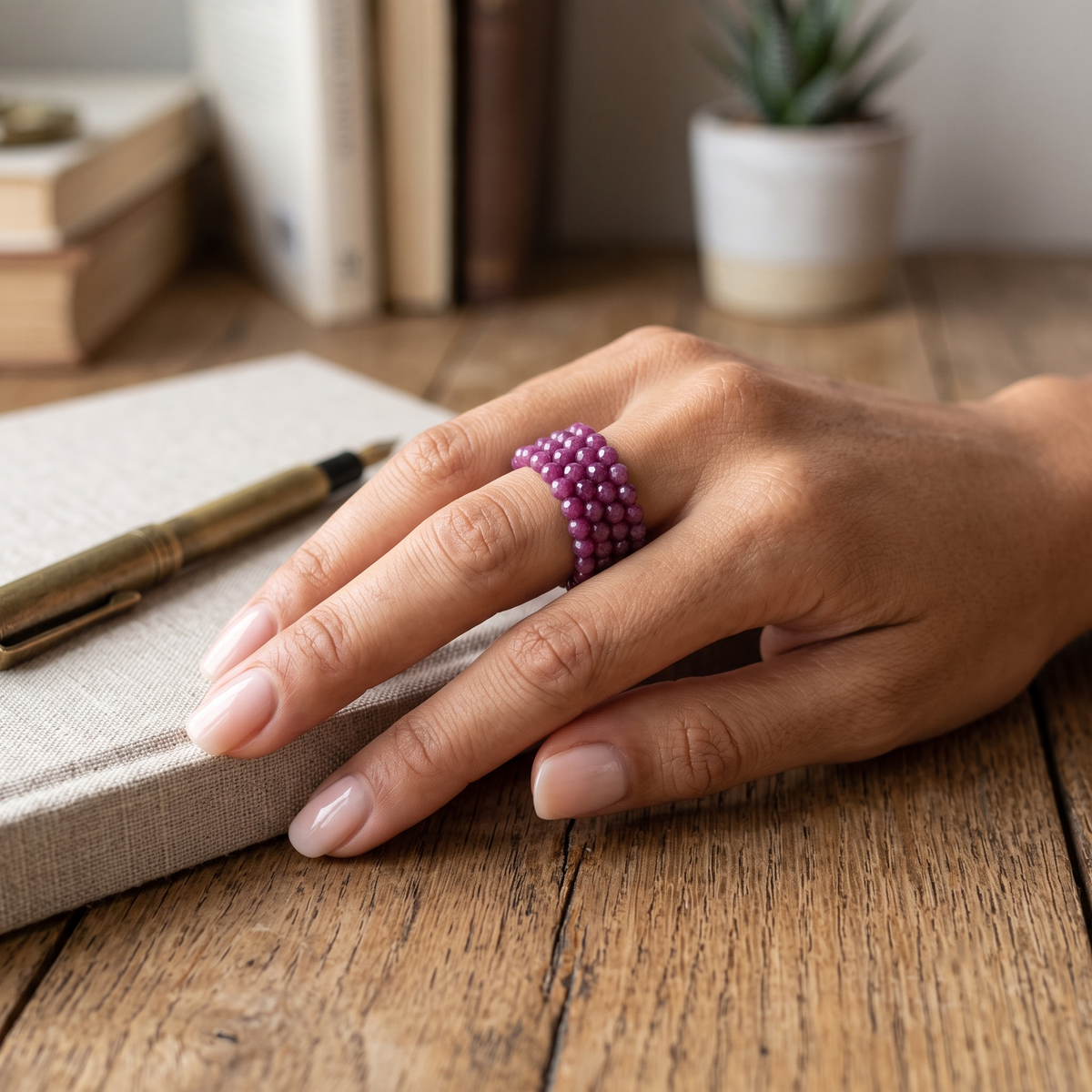 Natural Ruby Faceted Bead Stretch Ring | Handmade Gemstone Statement Ring | Adjustable Crystal Ring