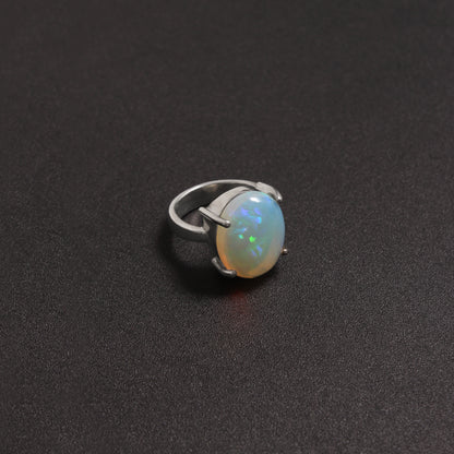 Natural Fire Opal Sterling Silver Ring – Iridescent Gemstone Jewelry for Elegant Style