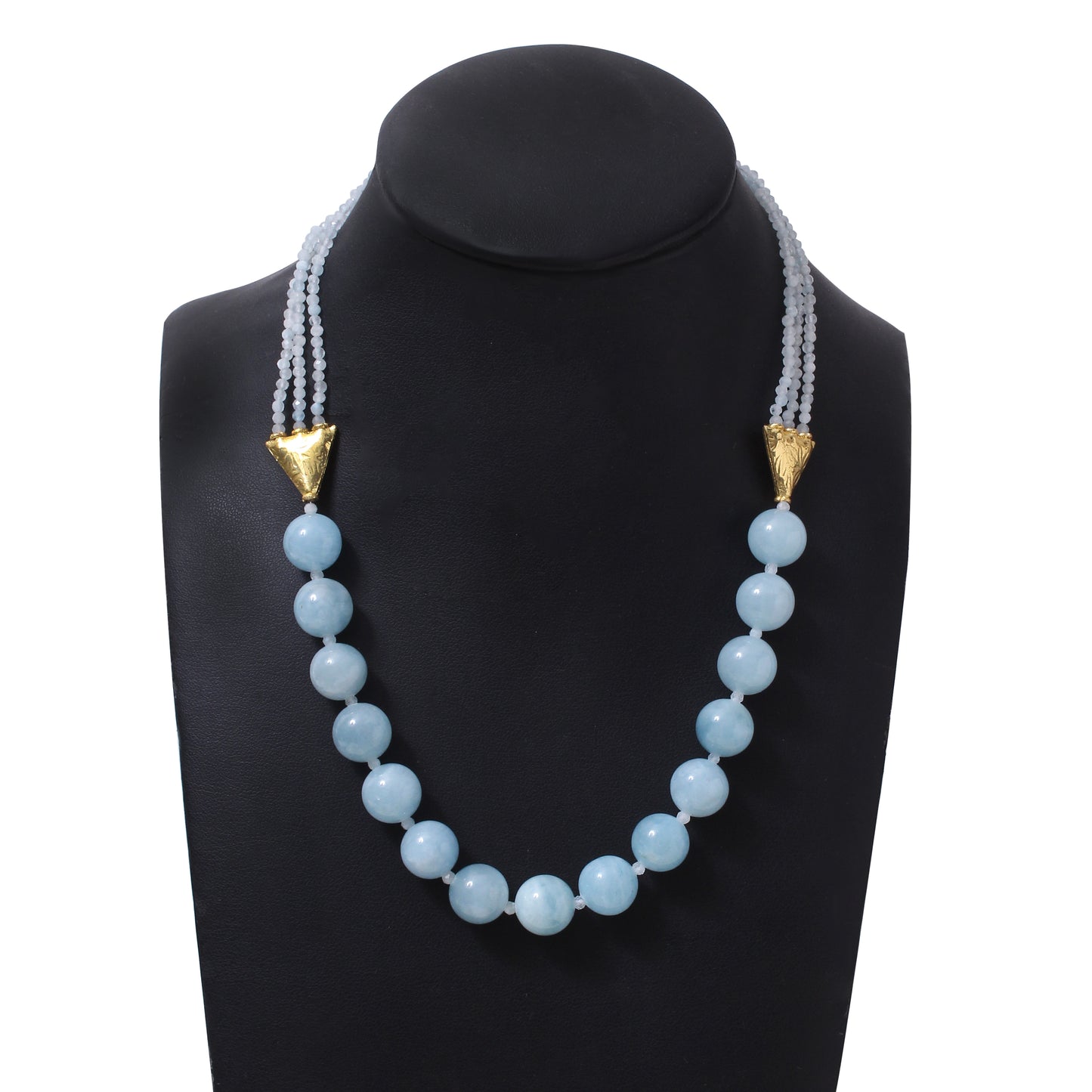 Natural Aquamarine Beaded Gemstone Necklace – Handmade Blue Aquamarine Crystal Choker with Gold Accents
