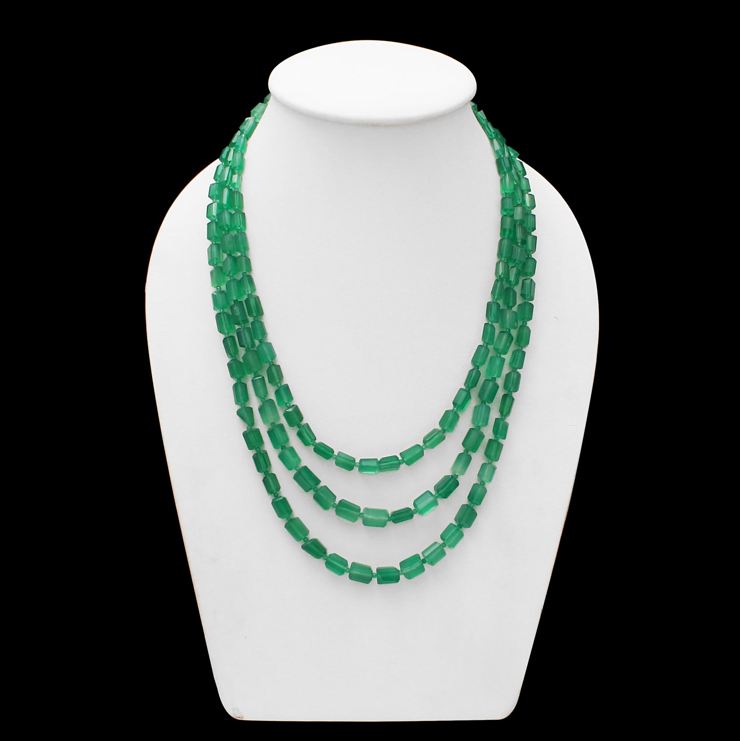 "Verdant Elegance: Green Onyx Triple Layer Necklace"