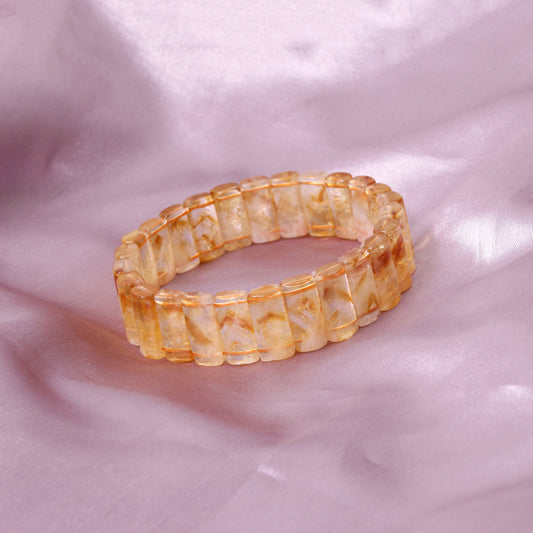 Natural Citrine Rectangle Stretch Bracelet 16x7mm | Handmade Citrine Gemstone Beaded Bracelet