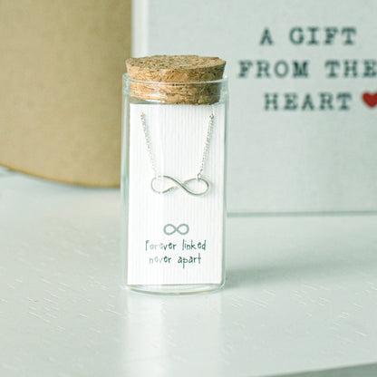 925 Stering Silver Infinity Pendant Necklace - 'Forever Linked, Never Apart' - Gift-Ready in Glass Bottle