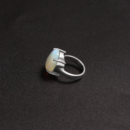 Natural Fire Opal Sterling Silver Ring – Iridescent Gemstone Jewelry for Elegant Style