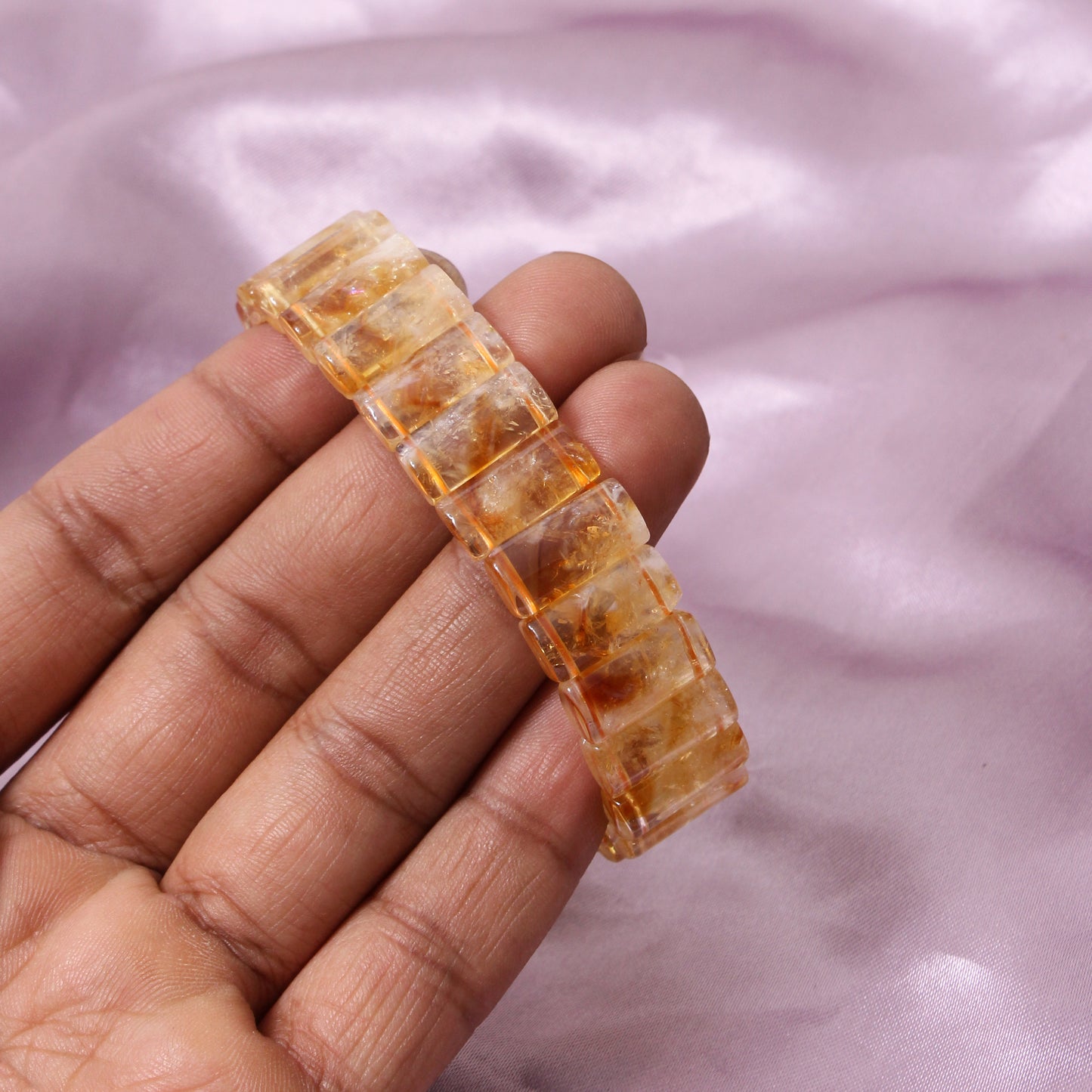 Natural Citrine Rectangle Stretch Bracelet 16x7mm | Handmade Citrine Gemstone Beaded Bracelet