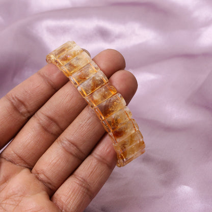 Natural Citrine Rectangle Stretch Bracelet 16x7mm | Handmade Citrine Gemstone Beaded Bracelet