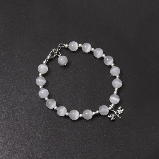 Elegant Selenite Beaded Bracelet with Dragonfly Charm – Pure Serenity