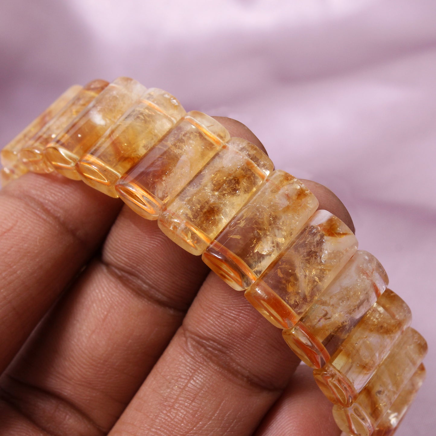 Natural Citrine Rectangle Stretch Bracelet 16x7mm | Handmade Citrine Gemstone Beaded Bracelet