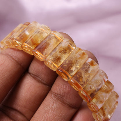 Natural Citrine Rectangle Stretch Bracelet 16x7mm | Handmade Citrine Gemstone Beaded Bracelet