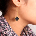 Elegant Black Onyx Clover Drop Earrings - Timeless Beauty & Elegance