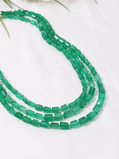 "Verdant Elegance: Green Onyx Triple Layer Necklace"