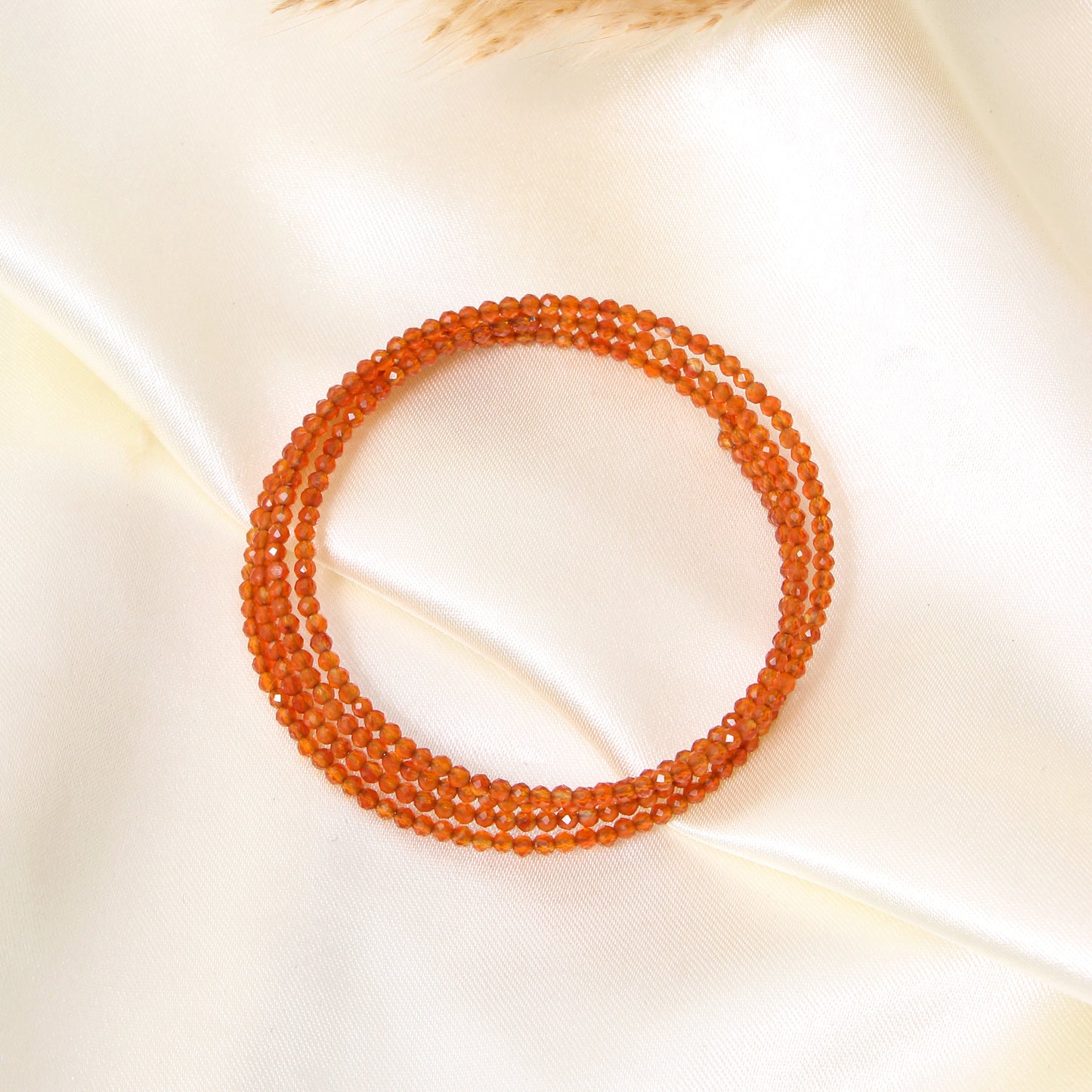Natural Carnelian Faceted Bead Bangle Bracelet – Orange Gemstone Stretch Stackable Bangle for Energy & Confidence