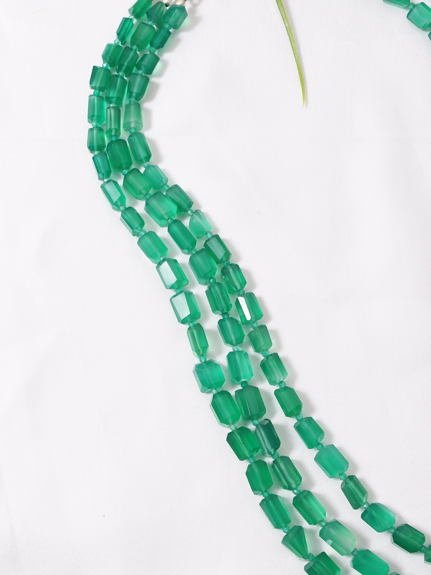 "Verdant Elegance: Green Onyx Triple Layer Necklace"