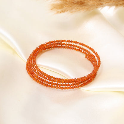 Natural Carnelian Faceted Bead Bangle Bracelet – Orange Gemstone Stretch Stackable Bangle for Energy & Confidence