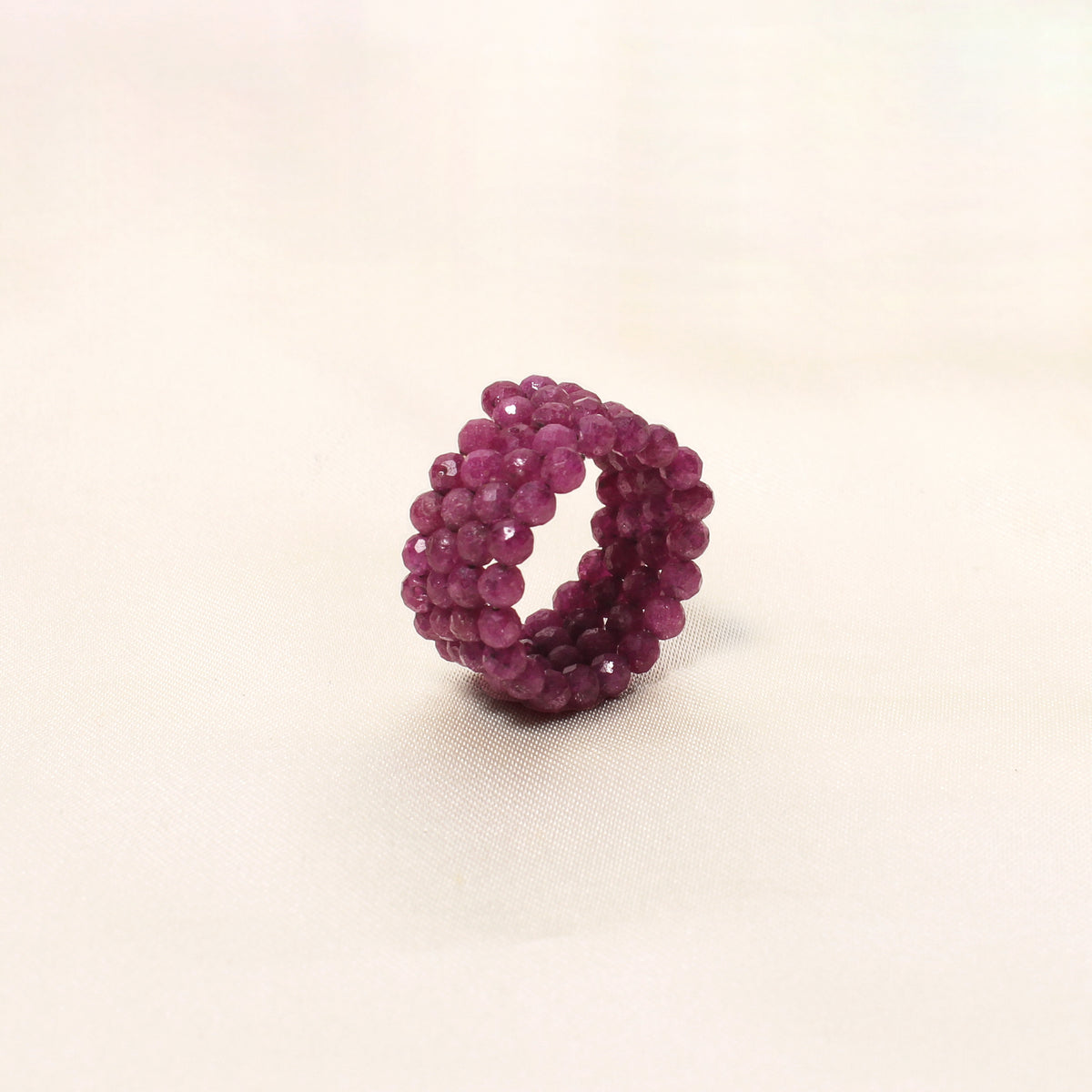 Natural Ruby Faceted Bead Stretch Ring | Handmade Gemstone Statement Ring | Adjustable Crystal Ring
