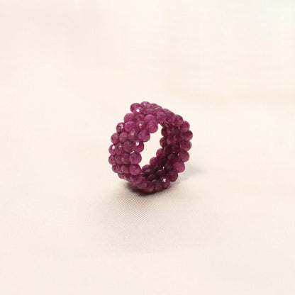 Natural Ruby Faceted Bead Stretch Ring | Handmade Gemstone Statement Ring | Adjustable Crystal Ring
