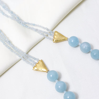 Natural Aquamarine Beaded Gemstone Necklace – Handmade Blue Aquamarine Crystal Choker with Gold Accents