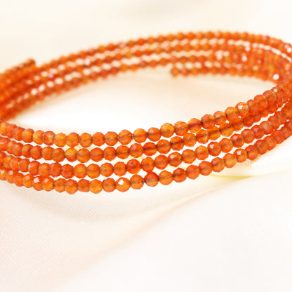 Natural Carnelian Faceted Bead Bangle Bracelet – Orange Gemstone Stretch Stackable Bangle for Energy & Confidence