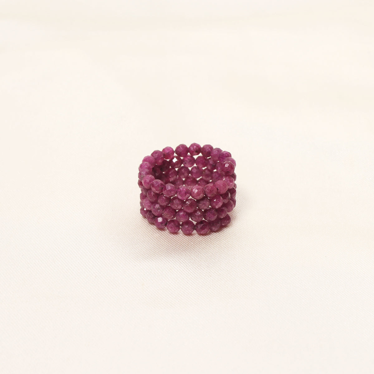 Natural Ruby Faceted Bead Stretch Ring | Handmade Gemstone Statement Ring | Adjustable Crystal Ring