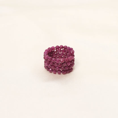 Natural Ruby Faceted Bead Stretch Ring | Handmade Gemstone Statement Ring | Adjustable Crystal Ring