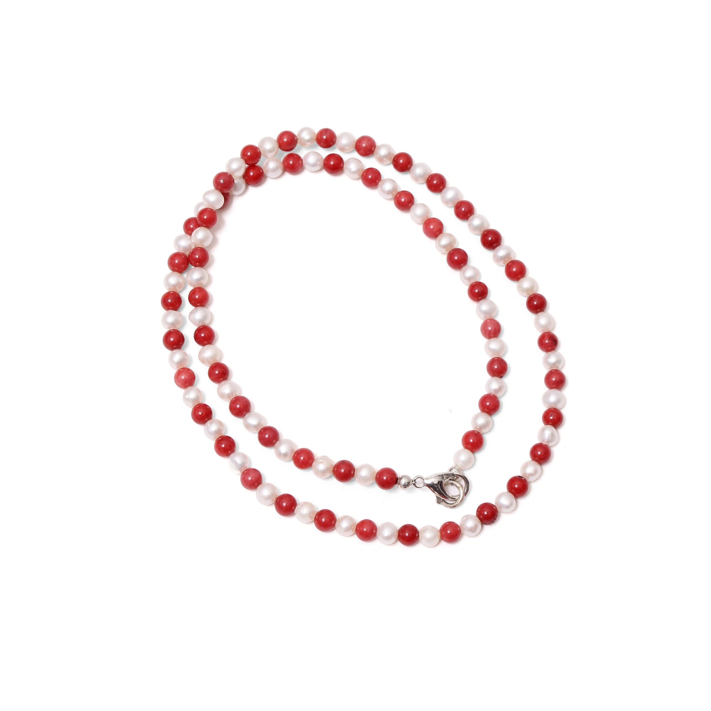 Christmas-Themed Natural Red Coral and Pearl Beaded Bracelet – Festive Elegance