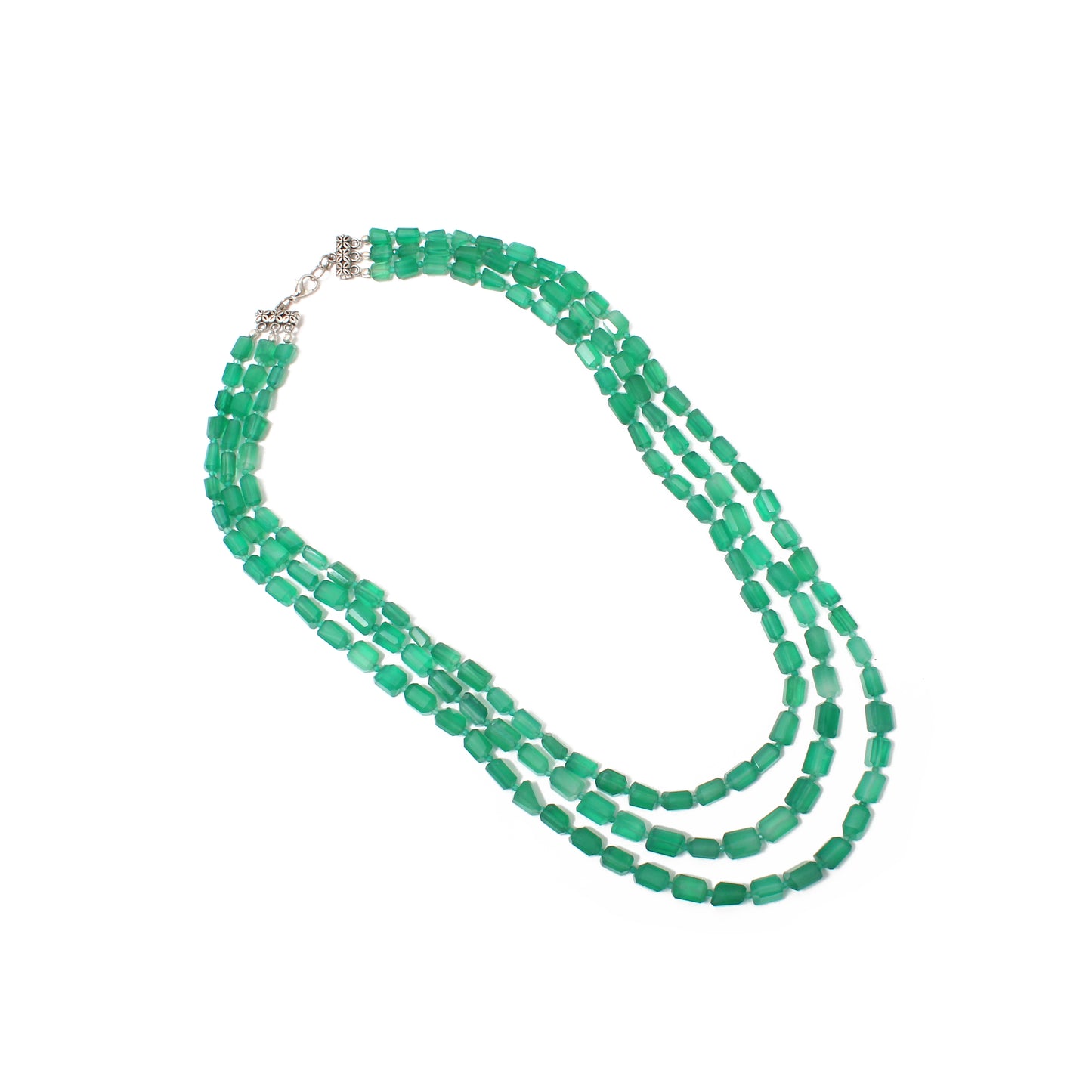 "Verdant Elegance: Green Onyx Triple Layer Necklace"