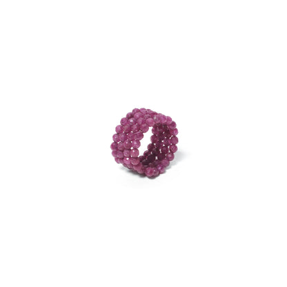 Natural Ruby Faceted Bead Stretch Ring | Handmade Gemstone Statement Ring | Adjustable Crystal Ring