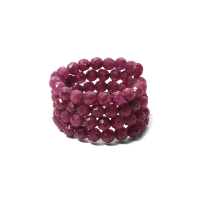 Natural Ruby Faceted Bead Stretch Ring | Handmade Gemstone Statement Ring | Adjustable Crystal Ring