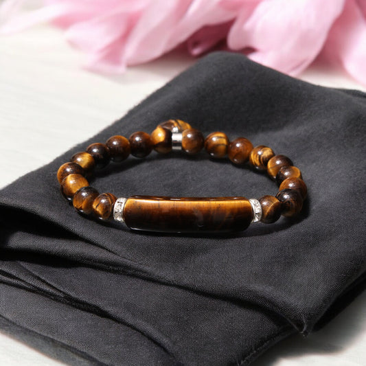 Handcrafted Tiger's Eye Heart Charm Streachable Bracelet