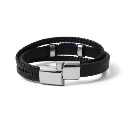 Natural Amethyst Leather Men’s Bracelet – 10x17mm Amethyst Gemstone Bracelet with Braided Leather & Stainless Steel Clasp