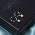 925 Solid Sterling Silver Micro Hoop and Star Drop Earrings