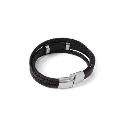 Natural Amethyst Leather Men’s Bracelet – 10x17mm Amethyst Gemstone Bracelet with Braided Leather & Stainless Steel Clasp