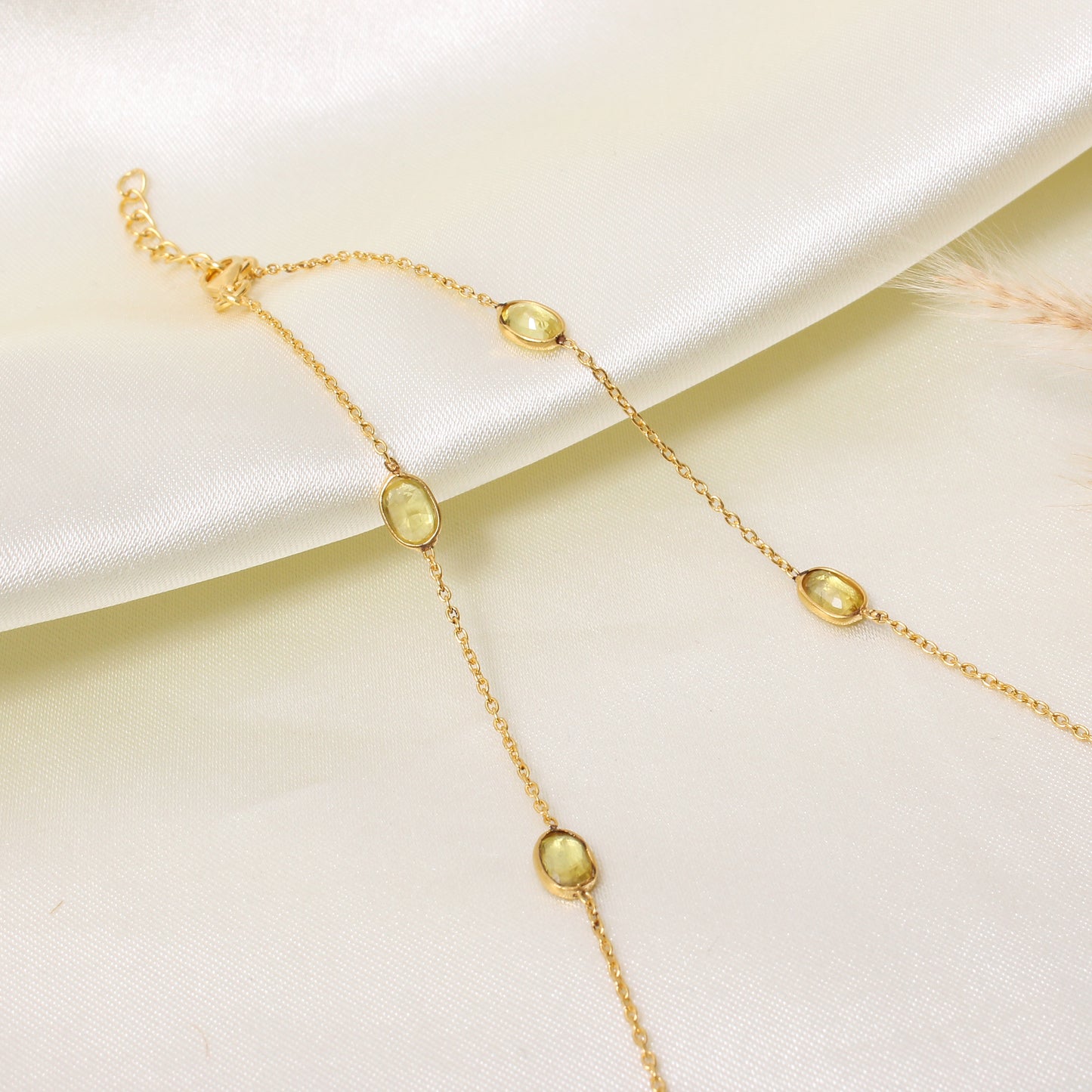 Yellow Sapphire Gemstone Silver Necklace – Elegant Gold Plated 925 Sterling Silver Chain Jewelry