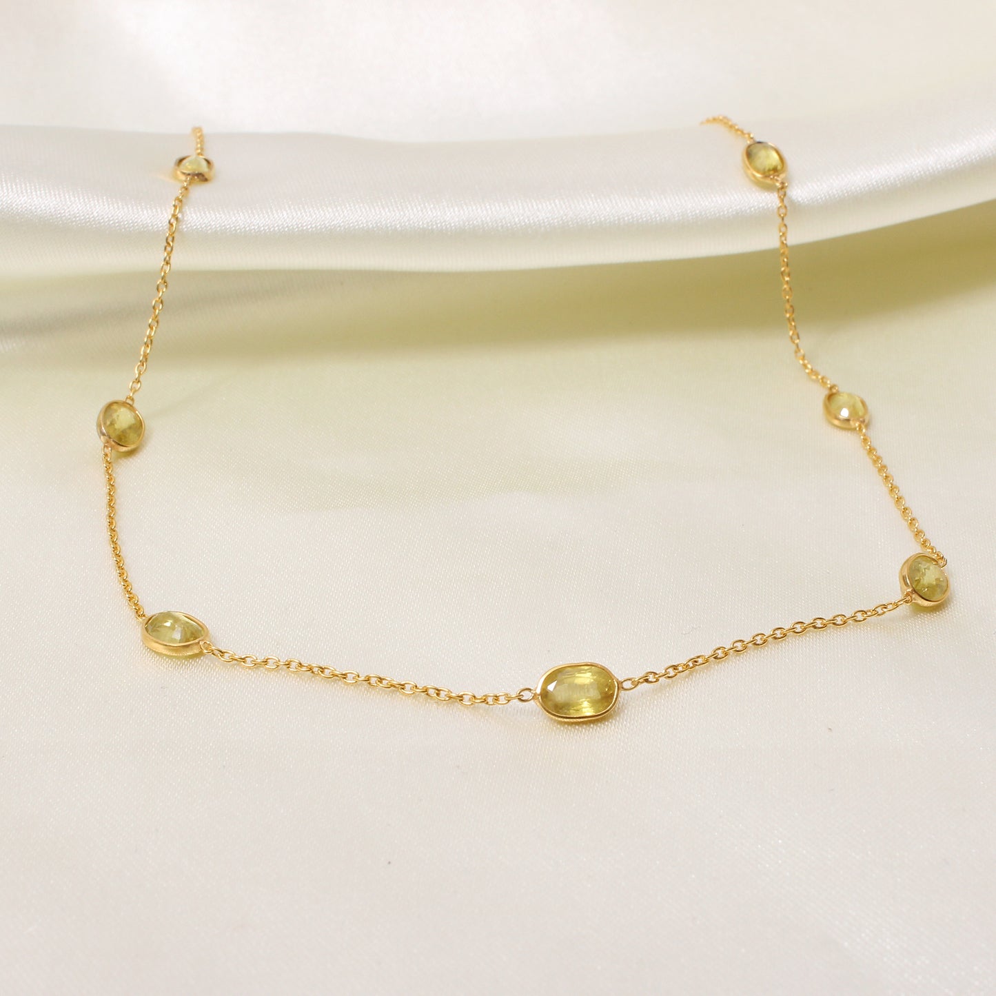 Yellow Sapphire Gemstone Silver Necklace – Elegant Gold Plated 925 Sterling Silver Chain Jewelry