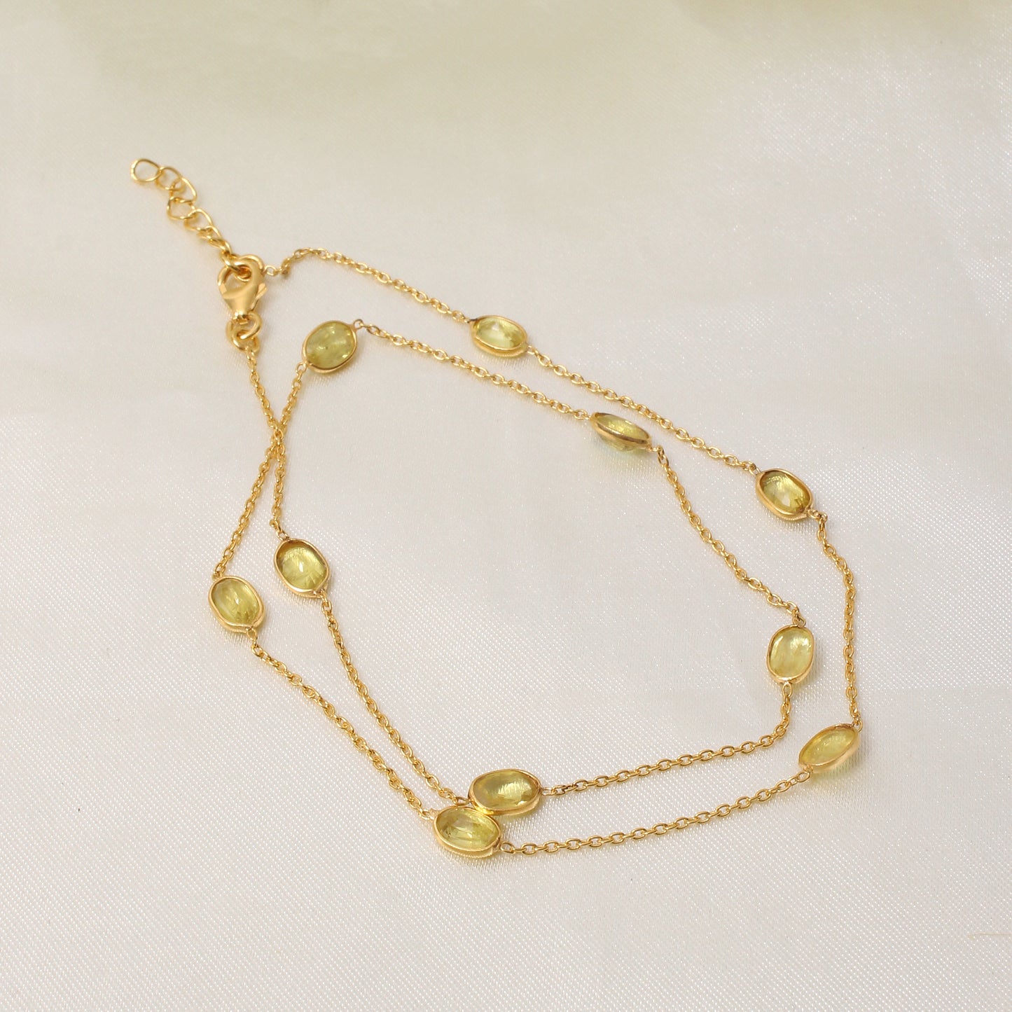 Yellow Sapphire Gemstone Silver Necklace – Elegant Gold Plated 925 Sterling Silver Chain Jewelry