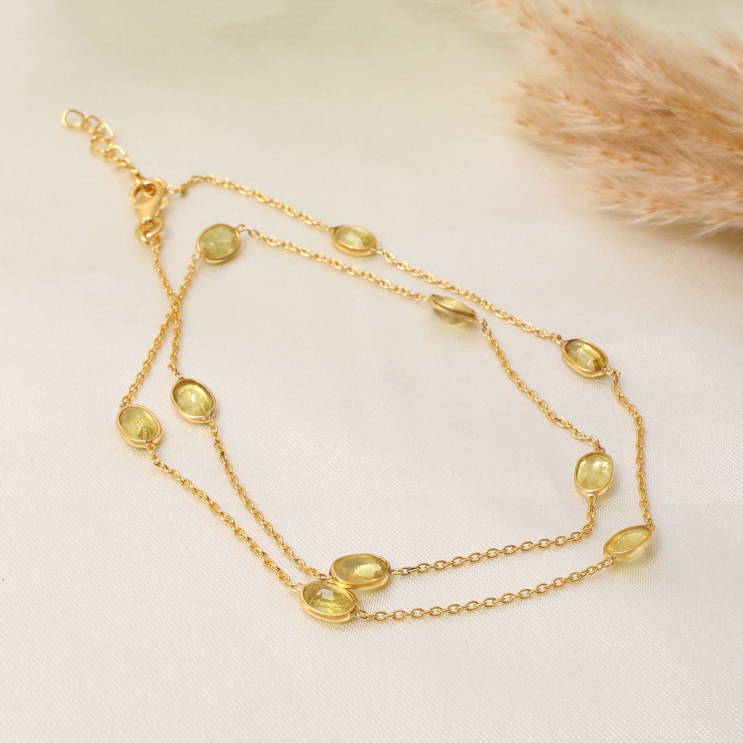 Yellow Sapphire Gemstone Silver Necklace – Elegant Gold Plated 925 Sterling Silver Chain Jewelry
