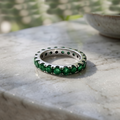 Natural Emerald 3mm Faceted Round Eternity Ring – 925 Sterling Silver Green Gemstone Ring for Prosperity & Growth