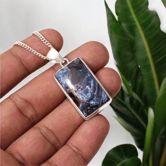 925 Sterling Silver Rectangular Pietersite Pendant Necklace