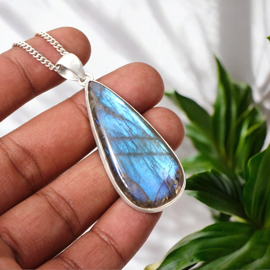 925 Sterling Silver Labradorite Teardrop Pendant Necklace