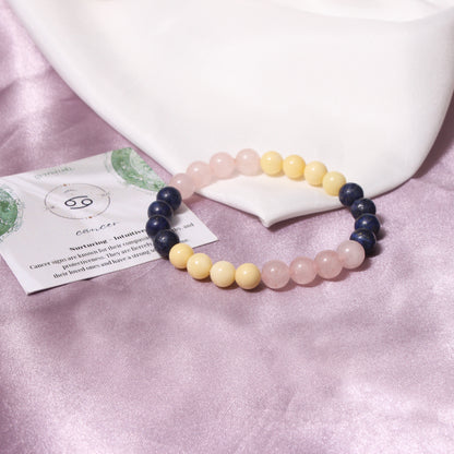 Cancer Zodiac Bracelet (Kark Rashi Bracelet) – Natural Rose Quartz, Lapis Lazuli & Dolomites Beads