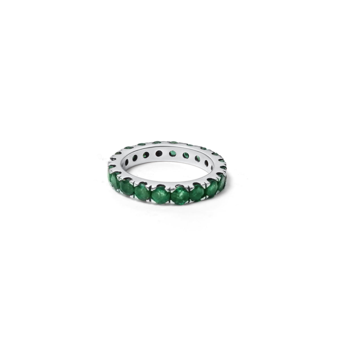 Natural Emerald 3mm Faceted Round Eternity Ring – 925 Sterling Silver Green Gemstone Ring for Prosperity & Growth