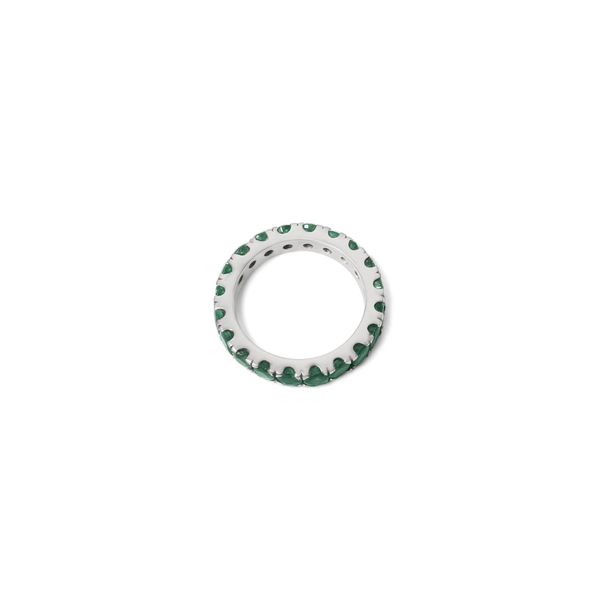 Natural Emerald 3mm Faceted Round Eternity Ring – 925 Sterling Silver Green Gemstone Ring for Prosperity & Growth