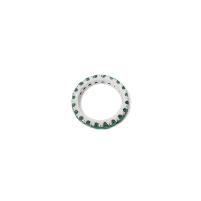 Natural Emerald 3mm Faceted Round Eternity Ring – 925 Sterling Silver Green Gemstone Ring for Prosperity & Growth