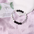 Aries Zodiac Sign Bracelet (Mesh Rashi Bracelet) – Natural Howlite, Black Onyx & Clear Quartz Beads