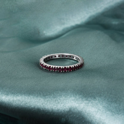 Elegant Natural Ruby 2mm Faceted Round Eternity Ring – Red Gemstone Ring for Love & Confidence