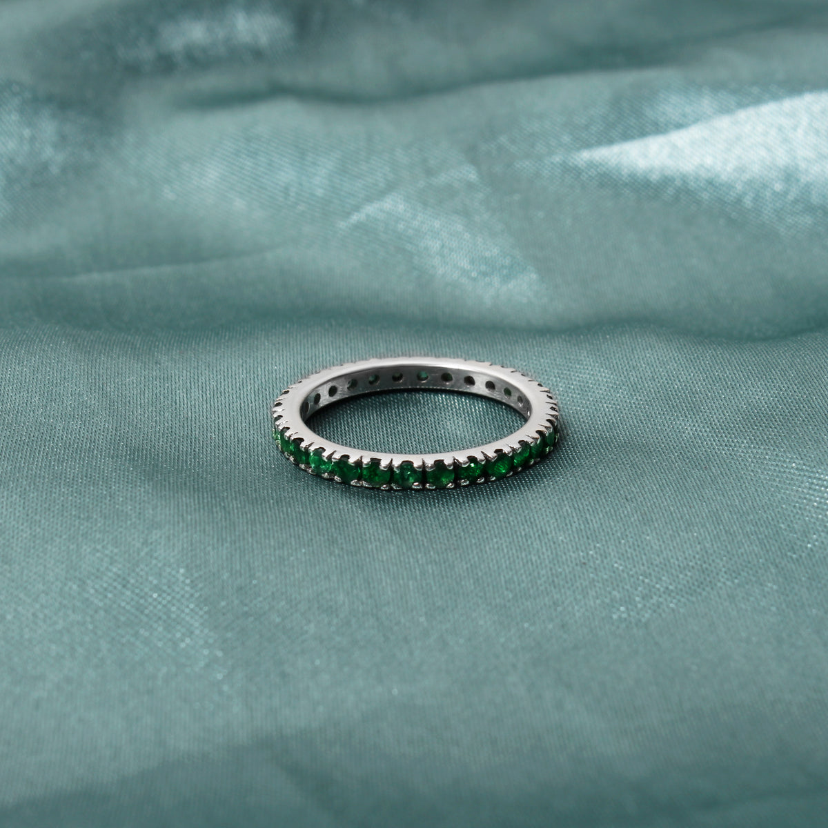 Elegant Natural Emerald Eternity Ring in 925 Sterling Silver – Green Gemstone Ring for Prosperity & Growth