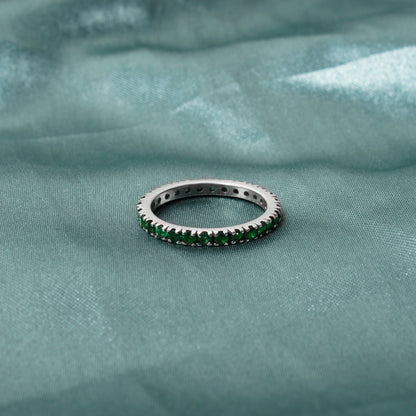Elegant Natural Emerald Eternity Ring in 925 Sterling Silver – Green Gemstone Ring for Prosperity & Growth