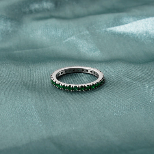 Elegant Natural Emerald Eternity Ring in 925 Sterling Silver – Green Gemstone Ring for Prosperity & Growth