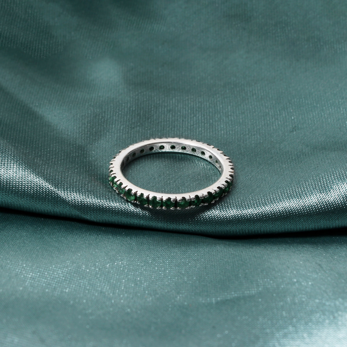 Elegant Natural Emerald Eternity Ring in 925 Sterling Silver – Green Gemstone Ring for Prosperity & Growth