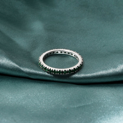 Elegant Natural Emerald Eternity Ring in 925 Sterling Silver – Green Gemstone Ring for Prosperity & Growth